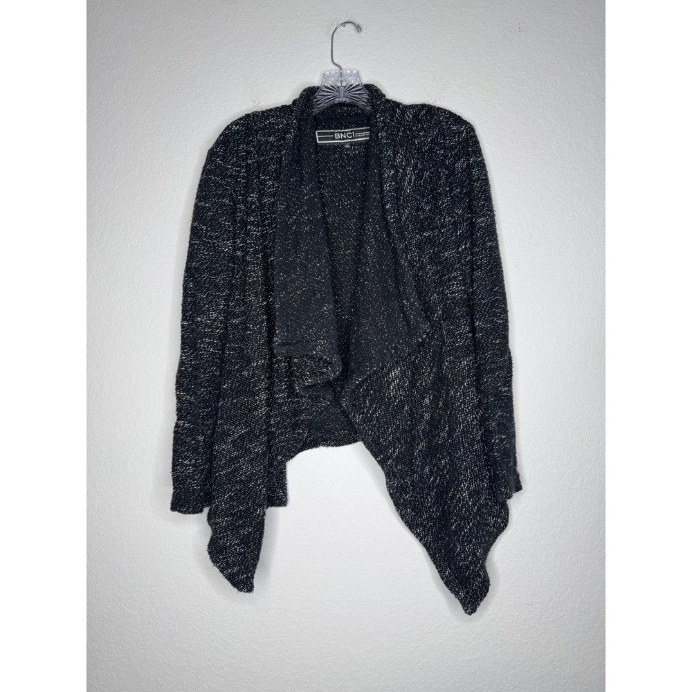 BNCI by Blanc Noir Marled Black Waterfall Draped Open Front Cardigan Size M